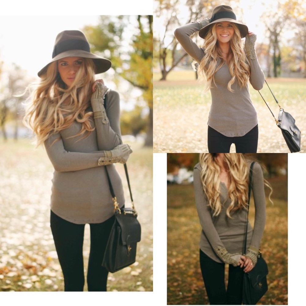 Free People Kyoto Cuff Thermal Top Mushroom Green
